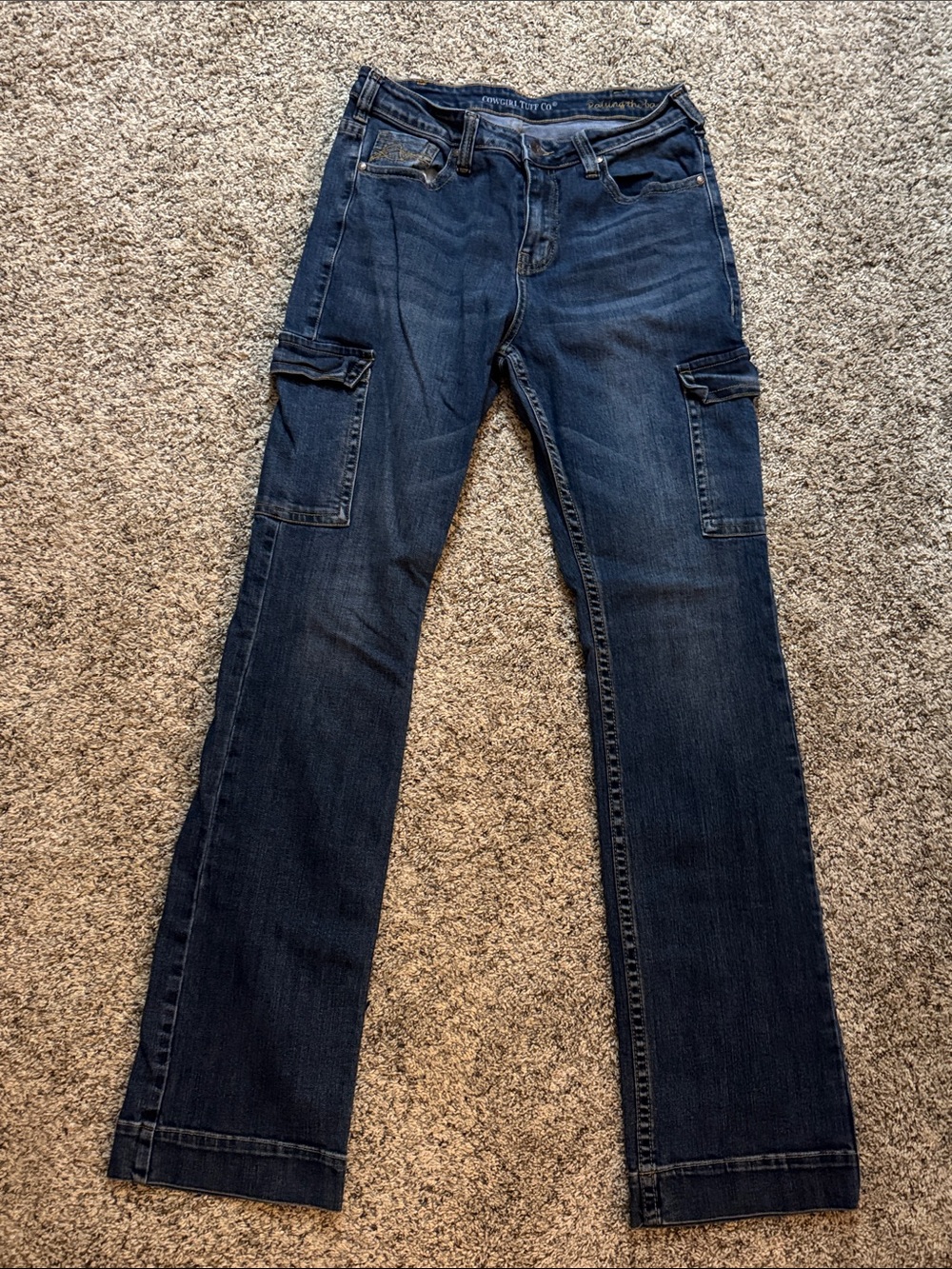 Cowgirl Tuff Women’s Dark Blue Cargo Jeans - Classic Straight Leg